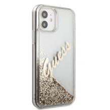 Луксозен гръб 3D Guess Glitter Case за Apple iPhone 12 Pro Max 6.7" - златист надпис / златист брокат