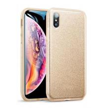 Силиконов калъф / гръб / TPU за Apple iPhone X / iPhone XS - златист / брокат