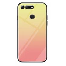 Луксозен стъклен твърд гръб за Huawei Honor View 20 - преливащ / жълто и розово