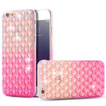 Луксозен силиконов калъф / гръб / TPU с камъни за Apple iPhone 6 / iPhone 6S - прозрачен / розов / преливащ с ромбове
