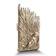 Луксозен силиконов калъф с твърд метален гръб / 3D Love Crazy PC Case за Apple iPhone 6 / 6S - прозрачно и златно / Angel