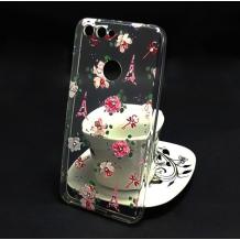 Луксозен силиконов калъф / гръб / TPU с камъни за Huawei P Smart - Айфелова кула и цветя