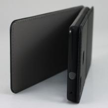 Кожен калъф Flip тефтер Flexi със силиконов гръб и стойка за Huawei P9 Lite - черен