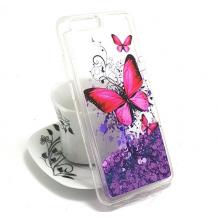 Луксозен твърд гръб 3D за Apple iPhone 7 / iPhone 8 - прозрачен / пеперуди / лилав брокат