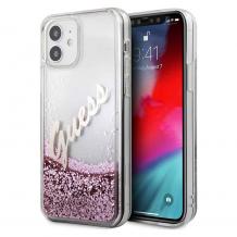 Оригинален кейс 3D Guess Glitter Vintage Case за Apple iPhone 12 Mini 5.4" - розов брокат