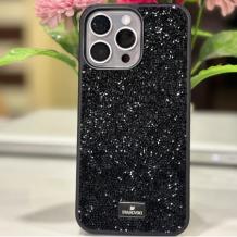 Луксозен твърд гръб Swarovski за Apple iPhone 15 (6.1) - черен / камъни