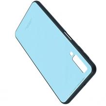 Луксозен стъклен твърд гръб за Samsung Galaxy A7 2018 A750F - светло син