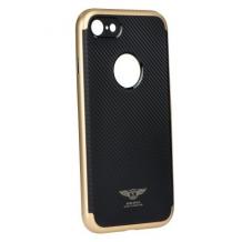 Луксозен твърд гръб за Apple iPhone 7 / iPhone 8 - черен / златист кант / Carbon