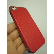 Заден предпазен твърд гръб с кожа за Apple iPhone 5 - червен