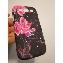 Заден предпазен капак / твърд гръб / за Samsung Galaxy S3 S III SIII i9300 - черен с цветя и камъни