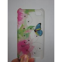 Заден предпазен капак за Apple Iphone 4 / 4S - бял с пеперуда, цветя и камъни