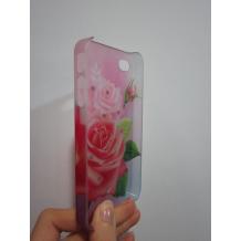 Заден предпазен капак за Apple Iphone 4 / 4S - розов прозрачен с рози и камъни