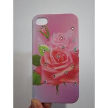 Заден предпазен капак за Apple Iphone 4 / 4S - розов с рози и камъни