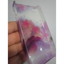 Заден предпазен твърд гръб за Apple Iphone 4 / 4S - лилав прозрачен с цветя и камъни