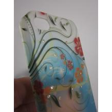 Заден предпазен капак за Apple Iphone 4 / 4S - син прозрачен с цветя и камъни