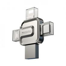 OTG USB + Type-C + Micro + Lightning Yesido FL15 4 in1 Flash памет 16GB USB 3.0 - YESIDO