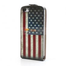 Кожен калъф Flip тефтер за Apple iPhone 4 / iPhone 4S - Retro American Flag