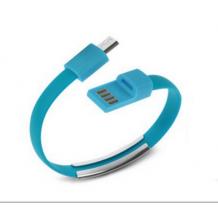 USB кабел за зареждане и пренос на данни / USB Data Charging Line за Apple iPhone 5 / iPhone 5S / iPhone 5C / iPhone 6 - син / тип гривна