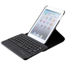 Кожен калъф за таблет със стойка и Bluetooth клавиатура + USB кабел за Apple iPad Mini - черен
