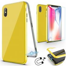 Магнитен калъф Bumper Case 360° FULL със стъклен протектор за Apple iPhone X / iPhone XS - жълт