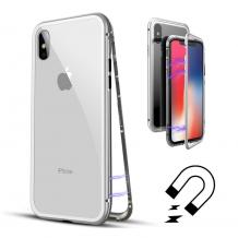 Магнитен калъф Bumper Case 360° FULL за Apple iPhone X / iPhone XS - прозрачен / сребрист рамка