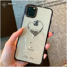 Луксозен твърд гръб KINGXBAR Swarovski Diamond за Apple iPhone 12 Pro Max 6.7" - прозрачен с черен кант / сърце
