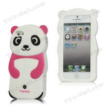 Силиконов калъф / гръб / TPU 3D за Apple iPhone 5 - Panda / бял с цикламено