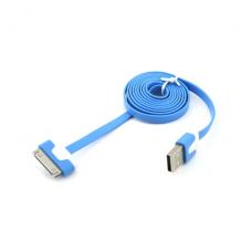 USB кабел за Apple iPhone 4 / iPhone 4S - синьо и бяло / плосък