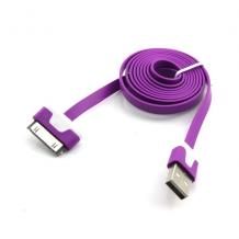 USB кабел за Apple iPhone 4 / iPhone 4S - лилаво и бяло / плосък