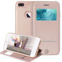 Оригинален кожен калъф Flip тефтер G-Case Sense Series със стойка за Apple iPhone 7 Plus - златист