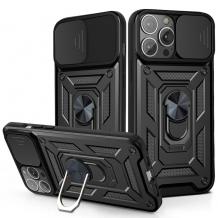 Силиконов кейс TPU Rugged Case Magnetic Finger Ring Car Holder за Apple iPhone 13 Pro 6.1"- черен