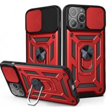 Силиконов гръб TPU Rugged Case Magnetic Finger Ring Car Holder за Apple iPhone 13 6.1"- червен