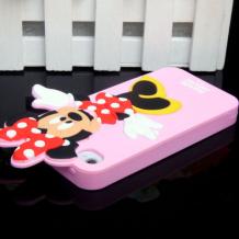 Силиконов калъф / гръб / ТПУ 3D за Apple iPhone 4 4S - Minnie Mouse / Мини Маус / розов