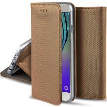 Кожен калъф Magnet Case със стойка за Samsung Galaxy J6 2018 - златист