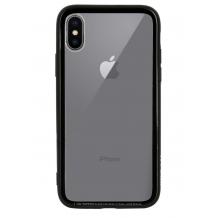 Луксозен стъклен твърд гръб за Apple iPhone X - прозрачен / черен кант