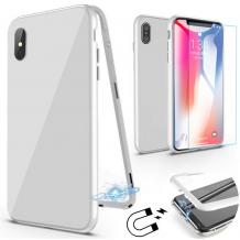 Магнитен калъф Bumper Case 360° FULL със стъклен протектор за Apple iPhone X / iPhone XS - бял