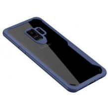 Луксозен твърд гръб IPAKY за Samsung Galaxy A8 2018 A530F - прозрачен / силиконов син кант