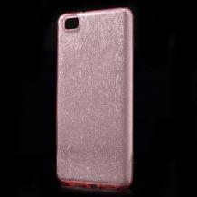 Луксозен силиконов калъф / гръб / TPU за Huawei P8 Lite - Rose Gold / брокат