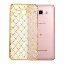 Силиконов калъф / гръб / TPU 3D за Samsung Galaxy J1 2016 J120 - прозрачен със златист кант / ромб