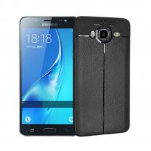 Луксозен силиконов калъф / гръб / TPU за Samsung Galaxy J3 / J3 2016 J320 - черен / имитиращ кожа
