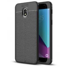 Луксозен силиконов калъф / гръб / TPU за Samsung Galaxy J3 2018 - черен / имитиращ кожа