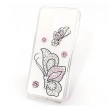 Луксозен силиконов калъф / гръб / с камъни за Samsung Galaxy S9 G960 - Butterflies / бял