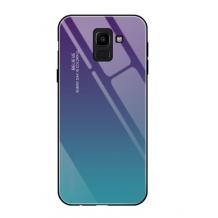 Луксозен стъклен твърд гръб за Samsung Galaxy J6 2018 - преливащ / лилаво и синьо