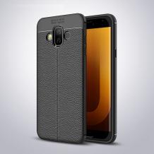 Луксозен силиконов калъф / гръб / TPU за Samsung Galaxy J7 Duo 2018 - черен / имитиращ кожа
