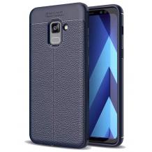 Луксозен силиконов калъф / гръб / TPU за Samsung Galaxy J6 2018 - тъмно син / имитиращ кожа