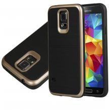 Луксозен силиконов калъф / гръб / TPU ROYCE за Samsung G900 Galaxy S5 / Galaxy S5 Neo G903 - черен / златист кант