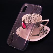 Луксозен силиконов калъф / гръб / TPU за Samsung Galaxy A7 2018 A750F - прозрачен / розова пеперуда