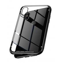 Луксозен твърд гръб BASEUS Magnetic Hardware за Apple iPhone X - прозрачен / черен кант