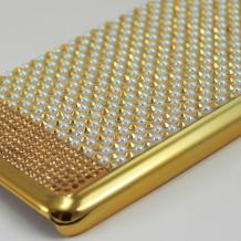 Луксозен твърд гръб с камъни за Samsung Galaxy J7 2016 J710 - златисти и бели камъни / златист кант