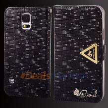 Луксозен кожен калъф Flip тефтер със стойка Leiers Eternal Series за Samsung G900 Galaxy S5 - черен